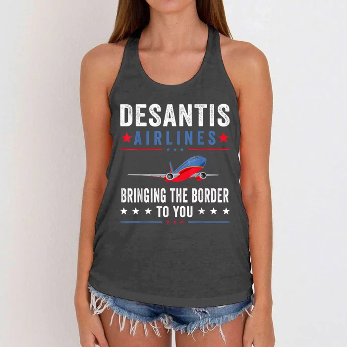 Funny Political Ron DeSantis Vintage DeSantis Airlines Women's Knotted Racerback Tank