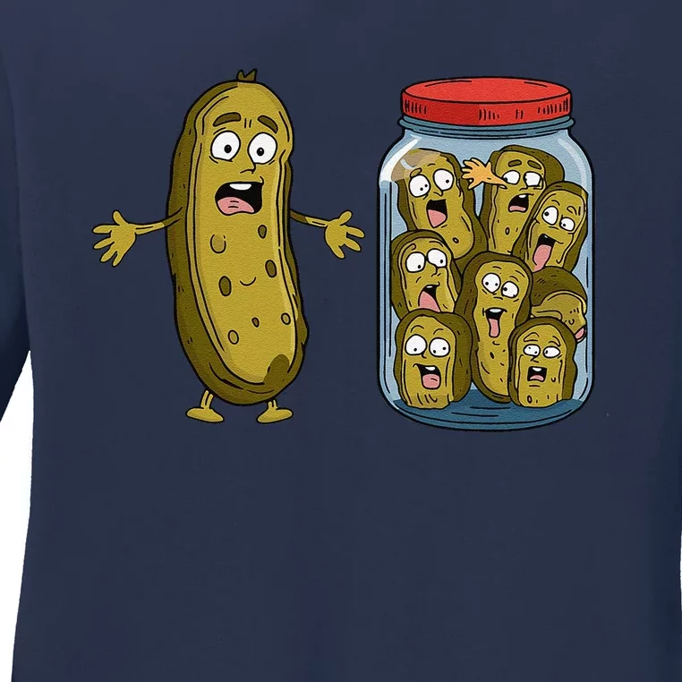 Funny Pickle Surprise A Cucumber And A Jar Of Sliced Pickles Ladies Long Sleeve Shirt