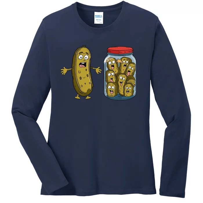 Funny Pickle Surprise A Cucumber And A Jar Of Sliced Pickles Ladies Long Sleeve Shirt