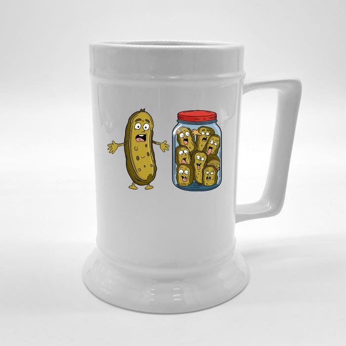 Funny Pickle Surprise A Cucumber And A Jar Of Sliced Pickles Front & Back Beer Stein