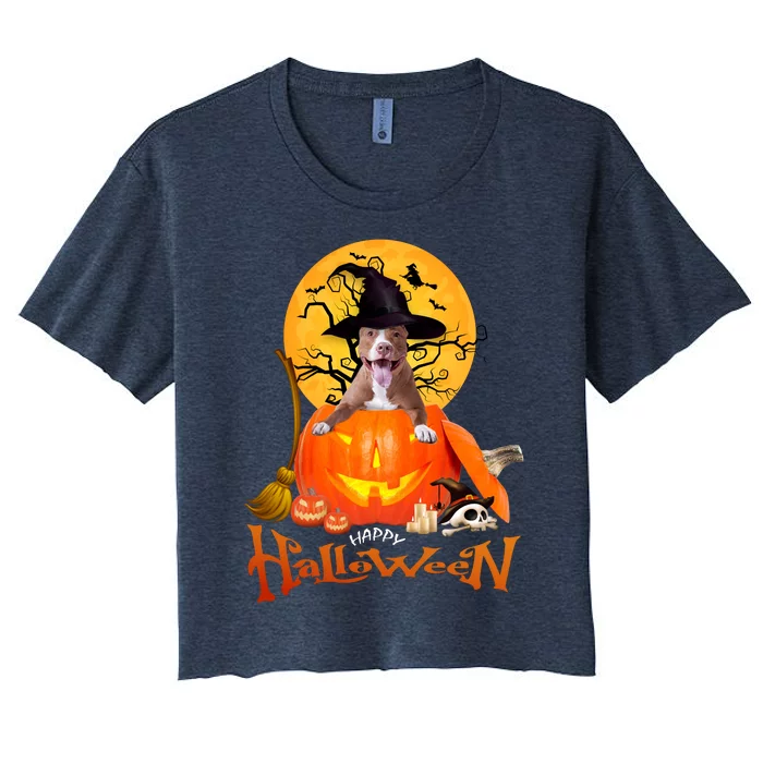 Funny Pitbull Spooky Halloween Women's Crop Top Tee