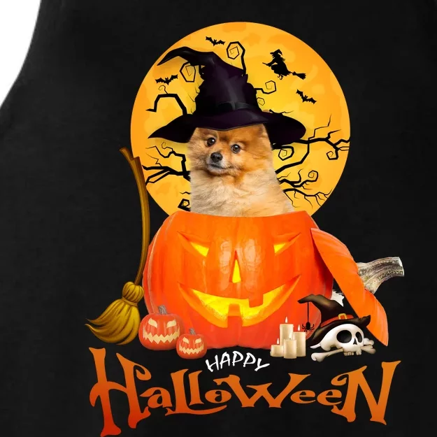 Funny Pomeranian Spooky Halloween Ladies Tri-Blend Wicking Tank