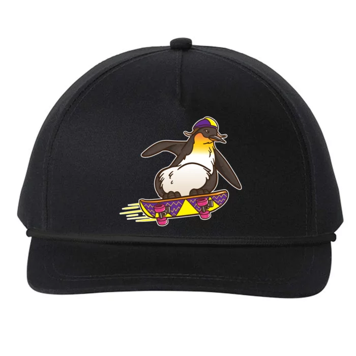 Funny Penguin Skateboard Skater Gift Skateboarding Gift Snapback Five-Panel Rope Hat