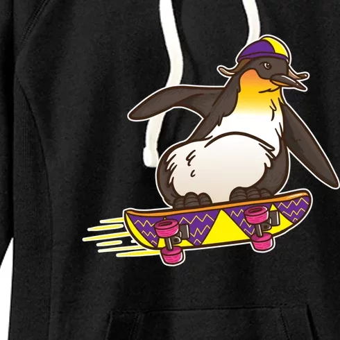 Funny Penguin Skateboard Skater Gift Skateboarding Gift Women's Fleece Hoodie