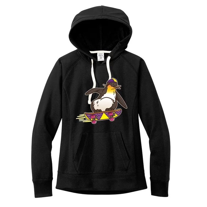 Funny Penguin Skateboard Skater Gift Skateboarding Gift Women's Fleece Hoodie