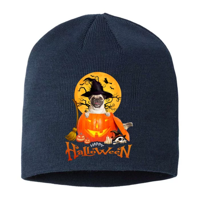 Funny Pug Spooky Halloween 8 1/2in Sustainable Knit Beanie