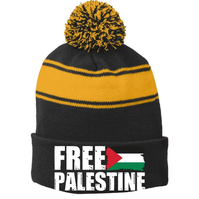 Free Palestine Support Stand With Palestine Stripe Pom Pom Beanie