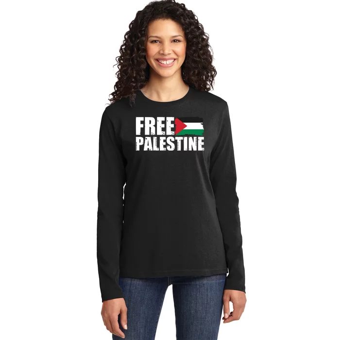 Free Palestine Support Stand With Palestine Ladies Long Sleeve Shirt