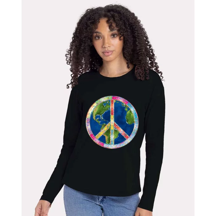 Flower Peace Sign World Peace Hippy 70s Symbol Of Peace Cute Gift Womens Cotton Relaxed Long Sleeve T-Shirt