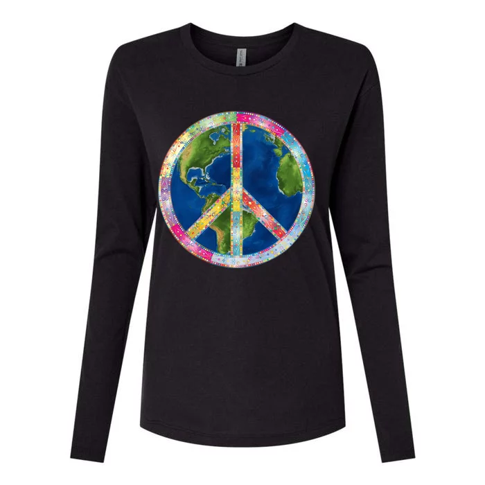 Flower Peace Sign World Peace Hippy 70s Symbol Of Peace Cute Gift Womens Cotton Relaxed Long Sleeve T-Shirt