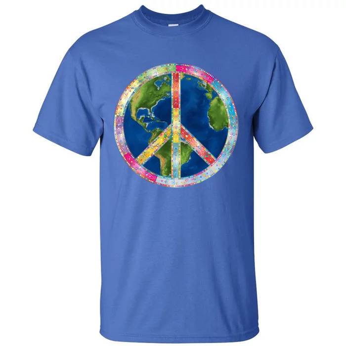 Flower Peace Sign World Peace Hippy 70s Symbol Of Peace Cute Gift Tall T-Shirt