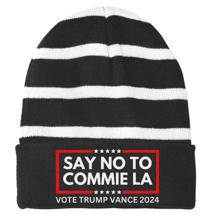 Funny Political Say No To Commie La Vote Trump Vance 2024 Striped Beanie with Solid Band