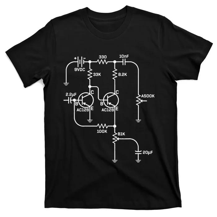 Fuzz Pedal Schematic Circuit Handwired funny guitar T-Shirt