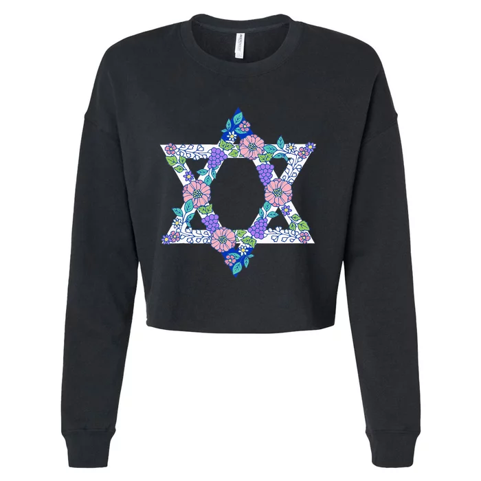 Floral Peace Sign Isreal Cropped Pullover Crew