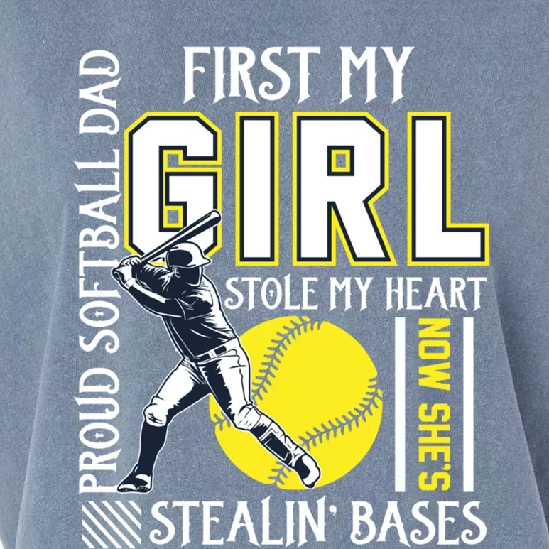 Funny Proud Softball Dad Stole My Heart Gift For Daddy Gift Garment-Dyed Women's Muscle Tee