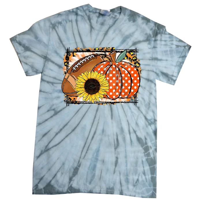 Football Pumpkin Sunflower Football Lover Fall Thanksgiving Tie-Dye T-Shirt