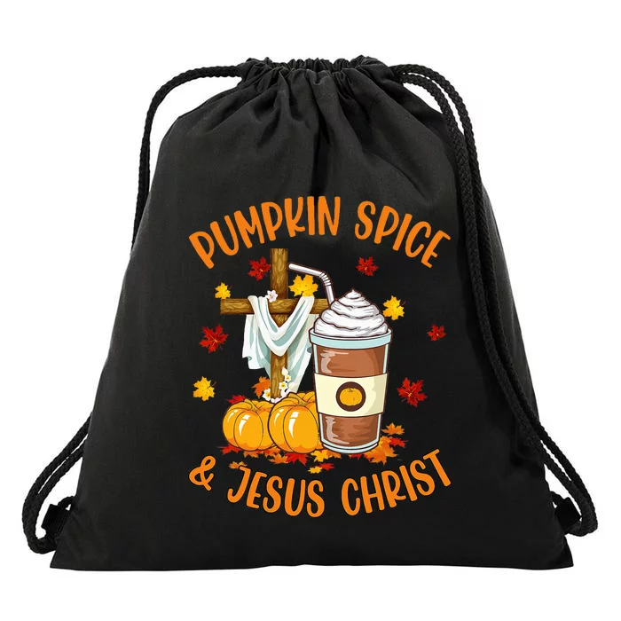 Funny Pumpkin Spice and Jesus Christ Coffee Gifts Drawstring Bag