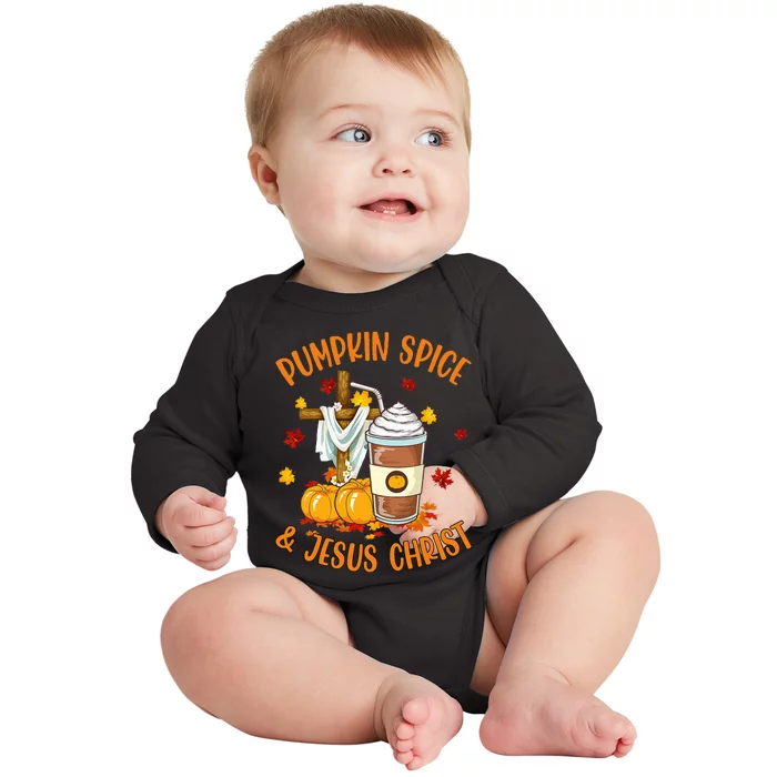 Funny Pumpkin Spice and Jesus Christ Coffee Gifts Baby Long Sleeve Bodysuit