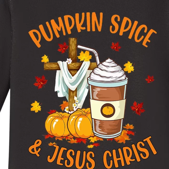 Funny Pumpkin Spice and Jesus Christ Coffee Gifts Baby Long Sleeve Bodysuit