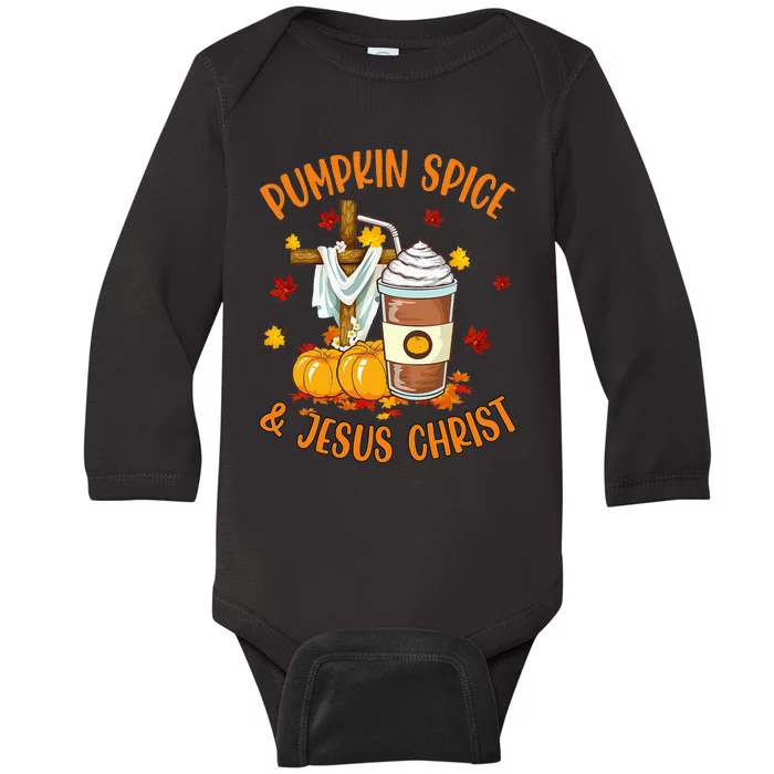 Funny Pumpkin Spice and Jesus Christ Coffee Gifts Baby Long Sleeve Bodysuit