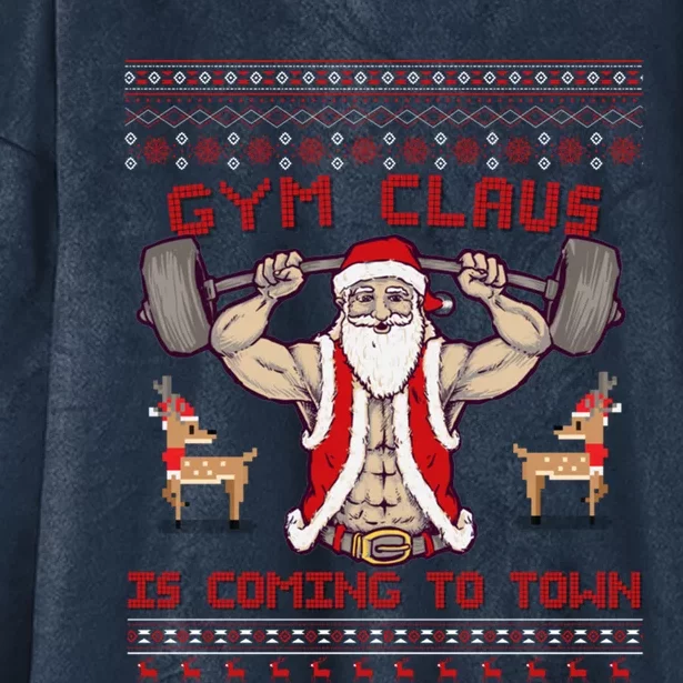 Funny Pun Santa Christmas Gym Claus Is Coming Workout Gift Hooded Wearable Blanket