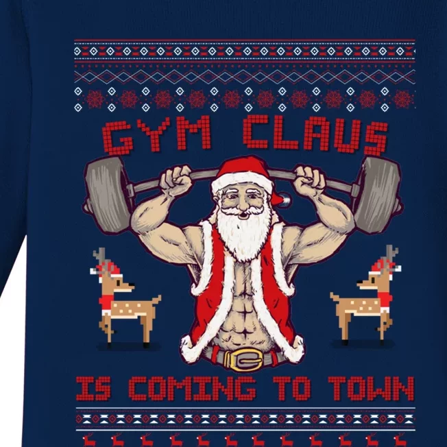 Funny Pun Santa Christmas Gym Claus Is Coming Workout Gift Baby Long Sleeve Bodysuit