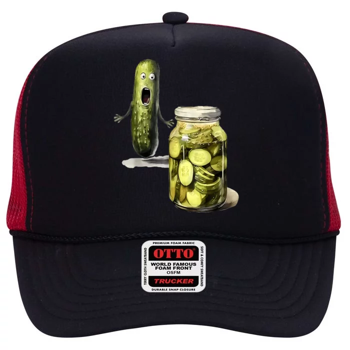 Funny Pickle Surprise A Cucumber And A Jar Of Sliced Pickles Gift High Crown Mesh Trucker Hat