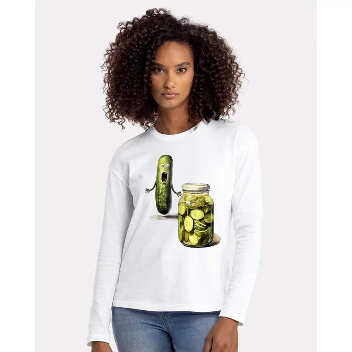 Funny Pickle Surprise A Cucumber And A Jar Of Sliced Pickles Gift Womens Cotton Relaxed Long Sleeve T-Shirt