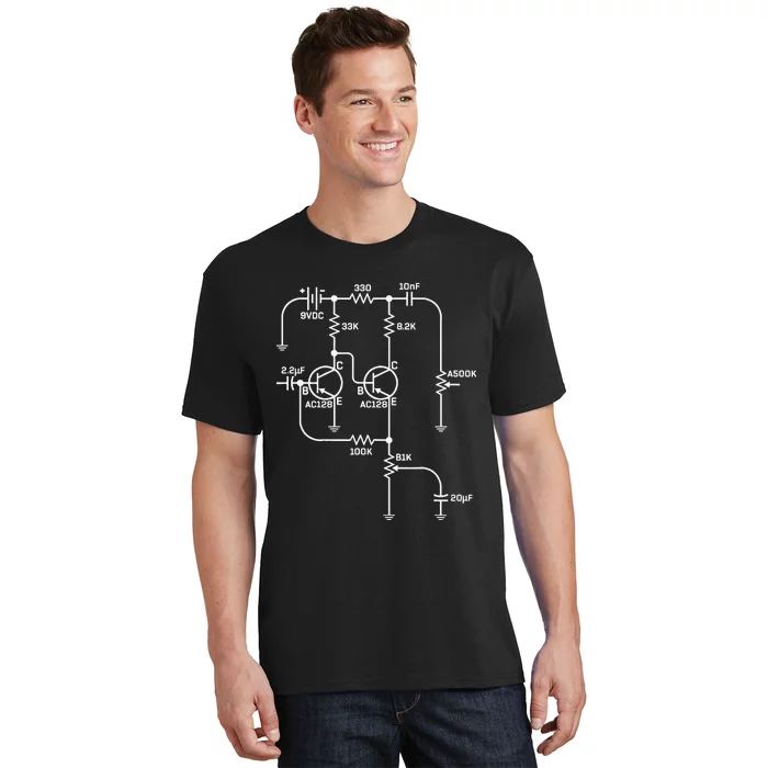 Fuzz Pedal Schematic Circuit Handwired Musician T-Shirt