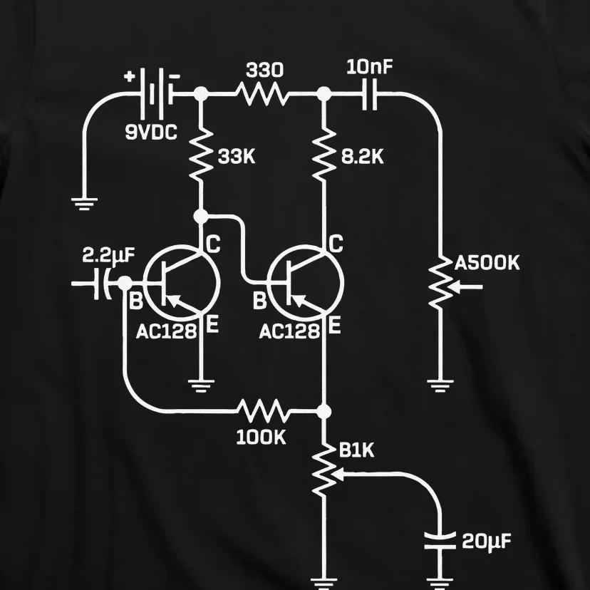 Fuzz Pedal Schematic Circuit Handwired Musician T-Shirt