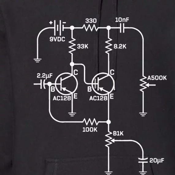 Fuzz Pedal Schematic Circuit Handwired Musician Premium Hoodie