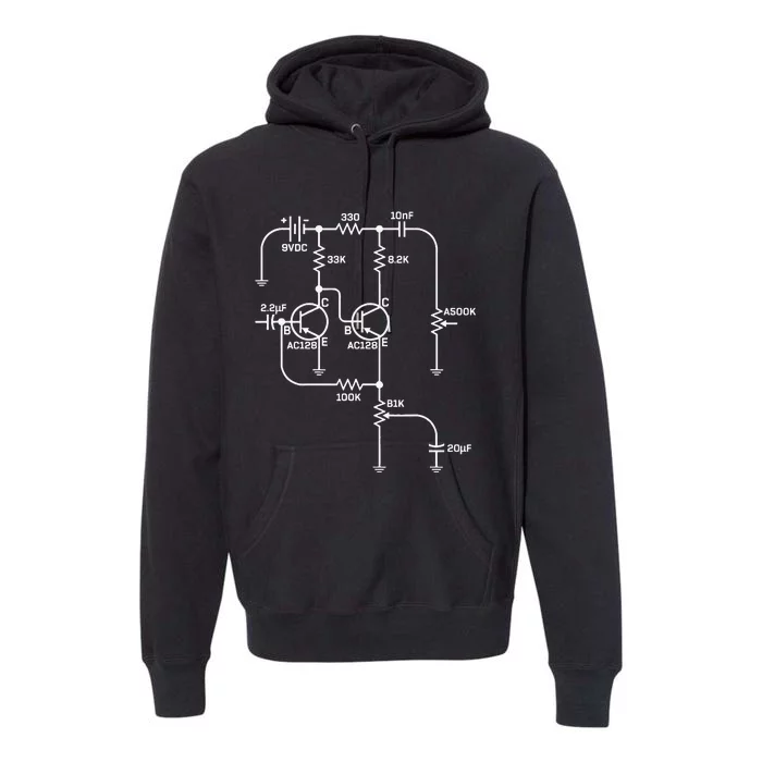 Fuzz Pedal Schematic Circuit Handwired Musician Premium Hoodie