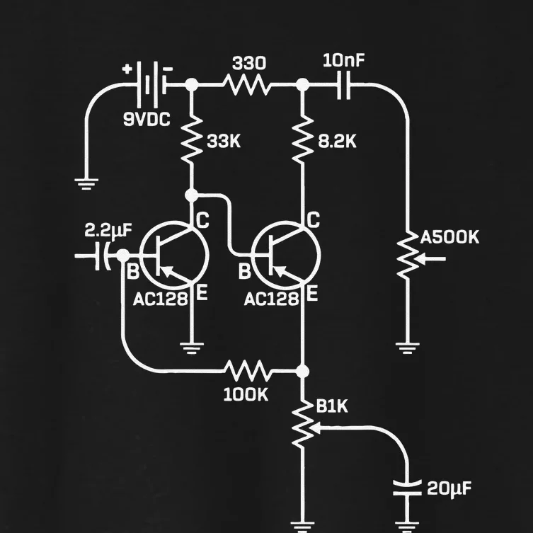 Fuzz Pedal Schematic Circuit Handwired Musician Women's Crop Top Tee