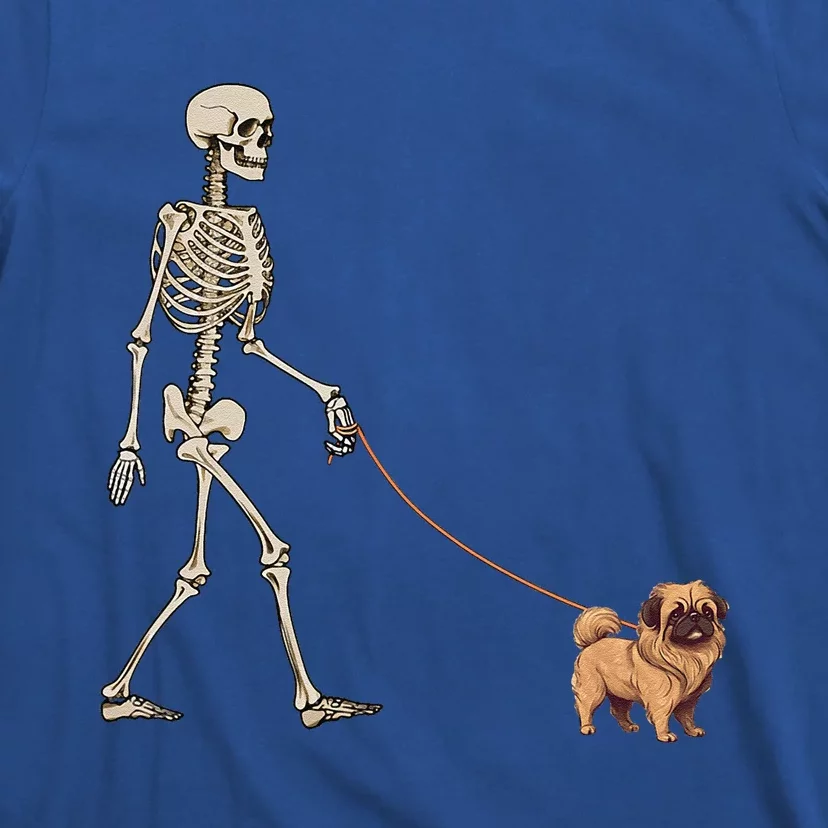 Funny Pekingese Skeleton Dog Walking Halloween Dog T-Shirt