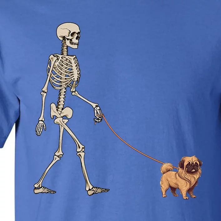 Funny Pekingese Skeleton Dog Walking Halloween Dog Tall T-Shirt