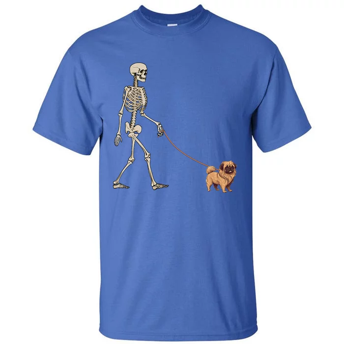 Funny Pekingese Skeleton Dog Walking Halloween Dog Tall T-Shirt