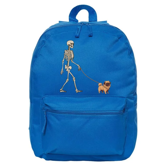 Funny Pekingese Skeleton Dog Walking Halloween Dog 16 in Basic Backpack