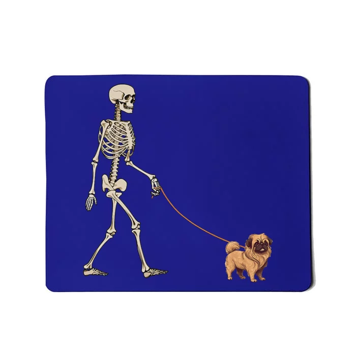 Funny Pekingese Skeleton Dog Walking Halloween Dog Mousepad