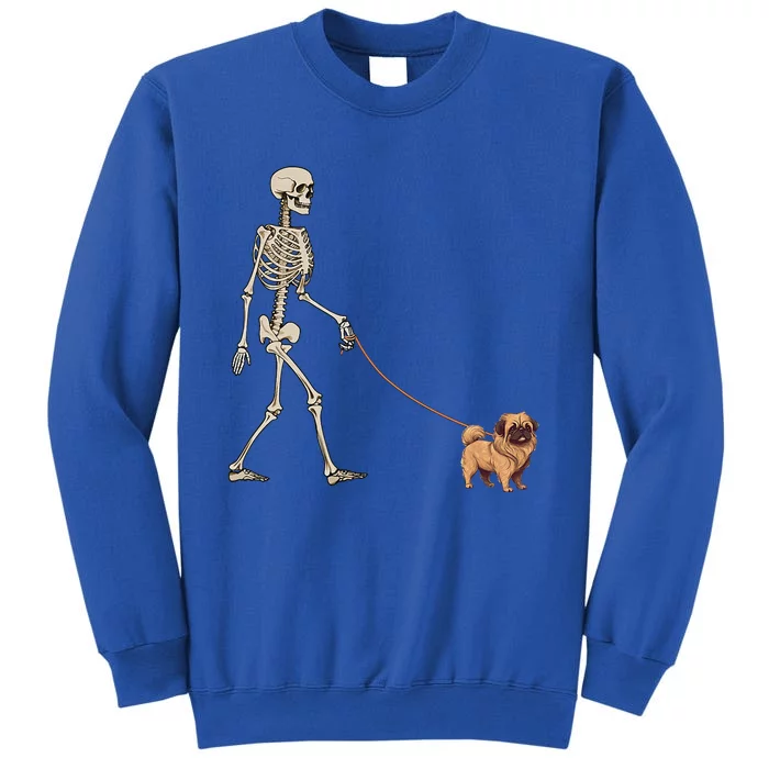 Funny Pekingese Skeleton Dog Walking Halloween Dog Tall Sweatshirt