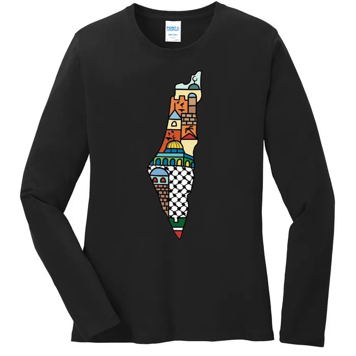 Free Palestine Stand For Peace In The Middle East Flag Ladies Long Sleeve Shirt