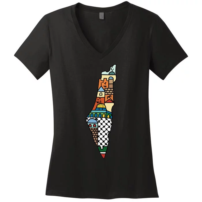 Free Palestine Stand For Peace In The Middle East Flag Women's V-Neck T-Shirt