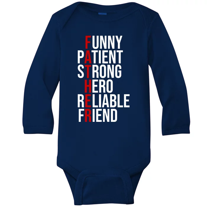 Father Patient Strong Hero Definition Dad Gift Baby Long Sleeve Bodysuit