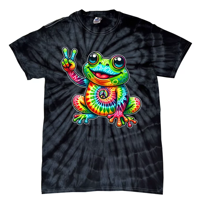 Frog Peace Sign Tie Dye Hippie Tie-Dye T-Shirt