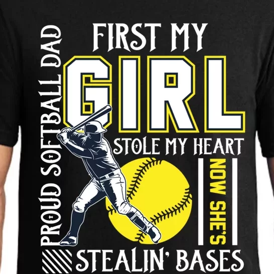 Funny Proud Softball Dad Stole My Heart Gift For Daddy Cute Gift Pajama Set