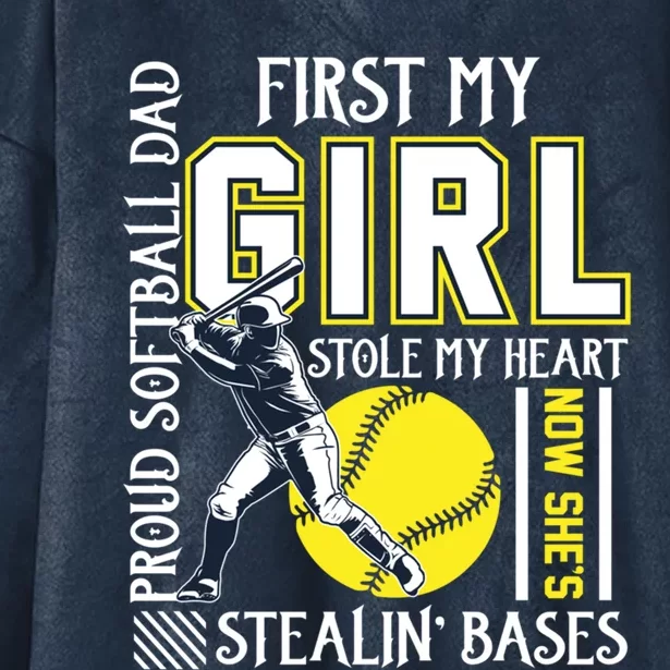 Funny Proud Softball Dad Stole My Heart Gift For Daddy Cute Gift Hooded Wearable Blanket