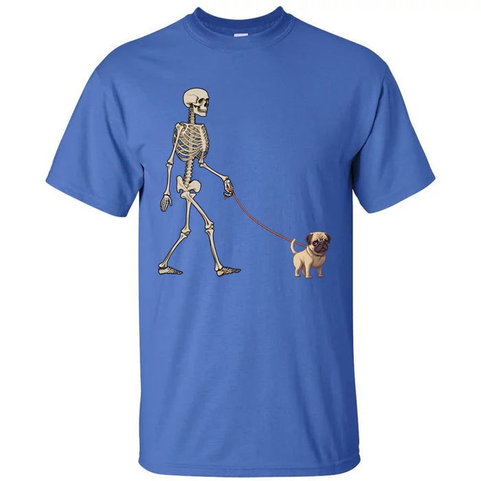 Funny Pug Skeleton Dog Walking Halloween Cool Gift Tall T-Shirt