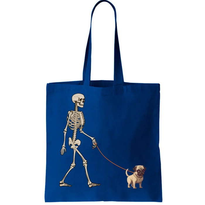 Funny Pug Skeleton Dog Walking Halloween Cool Gift Tote Bag