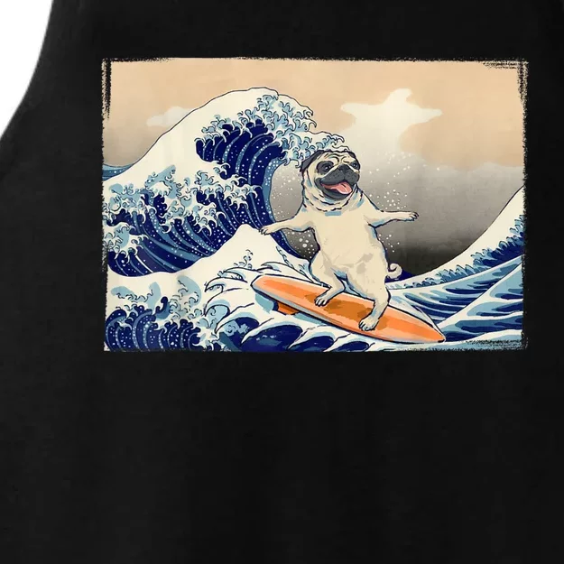 Funny Pug Surfing Pug Humor Funny Dog Pug Owner Pug Ladies Tri-Blend Wicking Tank