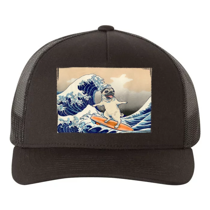 Funny Pug Surfing Pug Humor Funny Dog Pug Owner Pug Yupoong Adult 5-Panel Trucker Hat