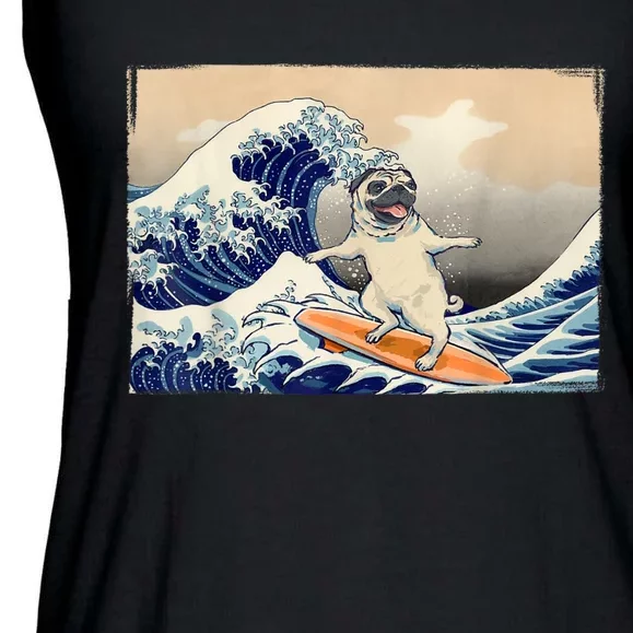 Funny Pug Surfing Pug Humor Funny Dog Pug Owner Pug Ladies Essential Flowy Tank